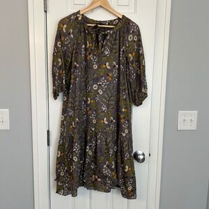 Gap gray floral drop waist dress, size large